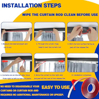 39 Ft Curtain Rod Tape - Smooth and Silent Sliding Accessories for Drapery Rings - Hard Surface - Wide - Make Curtains Slide Easier - size: 39ft