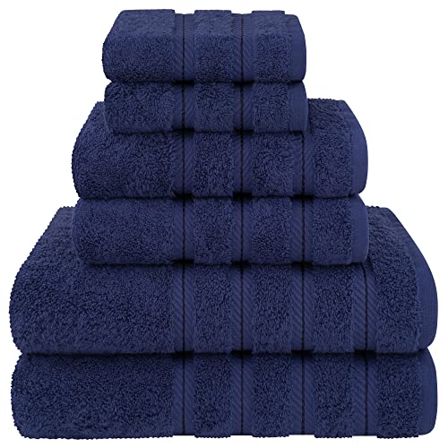 American Soft Linen 100% Cotton Luxury Turkish Towels, 6 Piece Towel Set | Soft Absorbent Quick Dry OEKO Tex Standard 100 Certificated Durable Machine Washable Premium Hotel Quality - color: Navy Blue