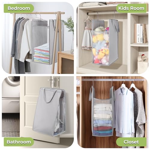 FENTEC 1 Pack Grey Hanging Laundry Hamper，Laundry Hamper Bag with Handles | Hanging Laundry Basket, Slim Laundry Hamper Bag, Portable Hanging Closet Hamper, Mesh Heavy Duty Hanging Laundry Bag - color: Grey, size: 1 Pack-one Section
