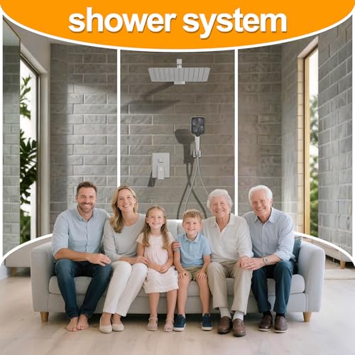 Shower System Modern Rain Brass Faucet Set With Valve and Diverter Shower Mixer With Handheld High Pressure Square Rainfall Shower Valve (12'' Wall Mount, Brushed Nickel) - color: Brushed Nickel, style: 12'' Wall Mount