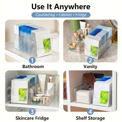 Skin Care Organizer & Face Mask Organizer with 4 Compartments | Sheet Mask Organizer & Makeup Palette Storage, Stackable Vanity Bin for Bathroom Countertop, Eyeshadow & Skincare Storage