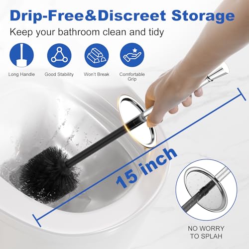 Toilet Brush and Holder Set：304 Stainless Steel Heavy Duty Toilet Bowl Brush，Removable Inner Bowl and Splash Protection，Bathroom Toilet Brush-Dense Bristles for Through Cleaning - color: Chrome