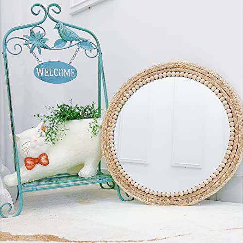 OYPEIP 20”Large Nature Rattan Boho Innovative Art Decoration Round Makeup Mirror Dressing Bedroom Bathroom Wall Mounted Hanging Mirrors Craft Photo Props…