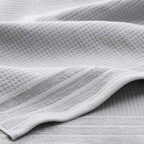 TOWN & COUNTRY BASICS 4-Piece Waffle Woven Terry Stripe Washcloth Set, 13x13-Inch, 100% Cotton, Quick Dry, Gray - color: Light Grey