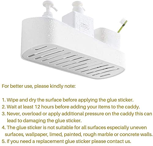 SUNFICON Adhesive Shower Caddy Wall Mounted Bathroom Shelf Organizer Storage Rack No Drilling Shower Shelf Bath Essentials Shampoo Spice Holder 2 Clear Adhesives for Shower Room Bathroom Kitchen White