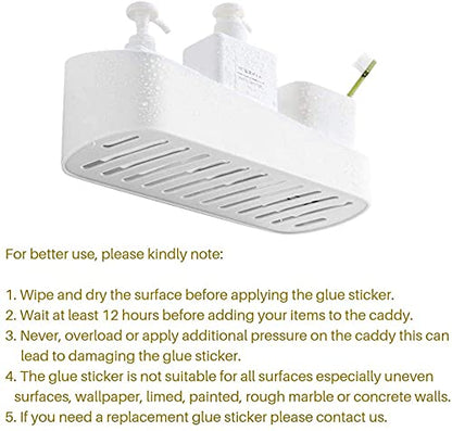 SUNFICON Adhesive Shower Caddy Wall Mounted Bathroom Shelf Organizer Storage Rack No Drilling Shower Shelf Bath Essentials Shampoo Spice Holder 2 Clear Adhesives for Shower Room Bathroom Kitchen White