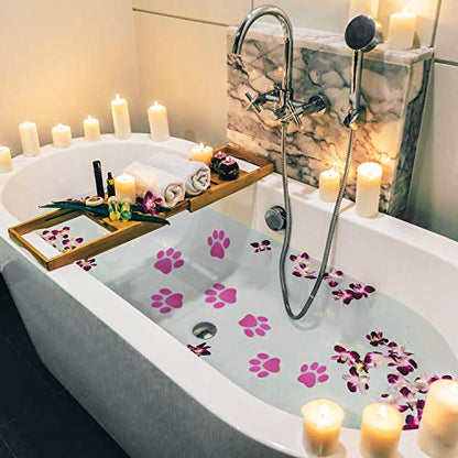 Mudder 20 Pcs Non Slip Bathtub Sticker Cute Anti Slip Shower Sticker Adhesive Black Grey Pink Paw Decal Safety Traction Grip Treads Appliques for Bathtub Pool Boat Stair Shower Floor(Pink) - color: Pink
