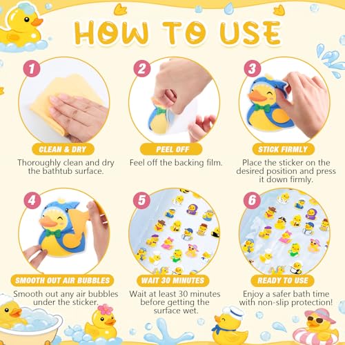 Fullhawl 30 Pcs Character Duck Non Slip Bathtub Stickers, Rubber Duck Bath Safety Decals, Anti Slip Shower Traction Stickers with Scraper, Cute Occupation Ducks Bathroom Decor - style: Cartoon Duck