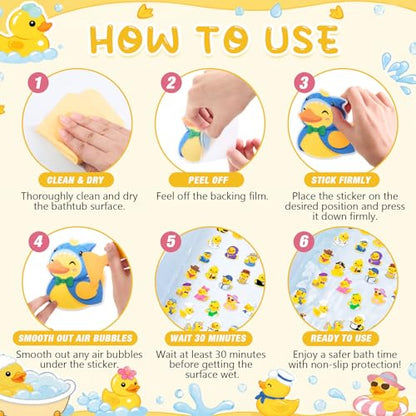 Fullhawl 30 Pcs Character Duck Non Slip Bathtub Stickers, Rubber Duck Bath Safety Decals, Anti Slip Shower Traction Stickers with Scraper, Cute Occupation Ducks Bathroom Decor - style: Cartoon Duck