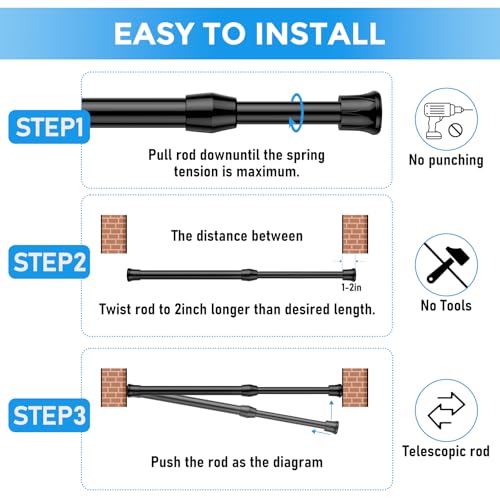 4 Pack Spring Tension Curtain Rod 17 to 28 Inch, DIY Small Curtain Rods No Drill for Window Cupboard Closet Kitchen Cabinets, Black - color: Black, size: 17" to 28"-4Pcs