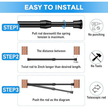 4 Pack Spring Tension Curtain Rod 17 to 28 Inch, DIY Small Curtain Rods No Drill for Window Cupboard Closet Kitchen Cabinets, Black - color: Black, size: 17" to 28"-4Pcs