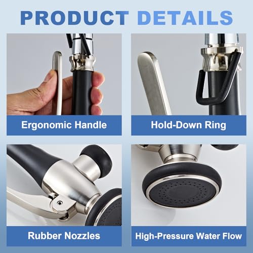 Kitchen Faucet Replacement Head, Spray Head with Stream & Spray Functions, High-Pressure Anti-Clog Nozzle, Easy Install, Fits Most Kitchen Faucets, Brushed Nickel - color: Commercial Style Spray Head - Brushed Nickel