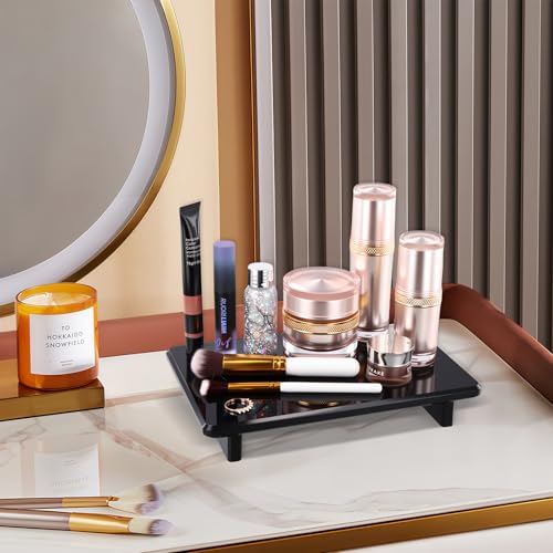 Large Black Acrylic Vanity Tray, Bathroom Countertop Organizer & Holder | 2-Pack, 12mm Thick, Raised Feet, Plant, Perfume & Cosmetic Display, Vanity, Nightstand, Desk, Sink & Kitchen Decor - size: Black-Large-9 x 5.9 x 1.5 inches