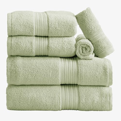 Great Bay Home Bath Towel Set - 100% Cotton 6 Piece Towel Set - Lightweight, Absorbent, Quick-Dry Towels for Bathroom (Seagreen) - color: Solid - Seagreen, size: 6 Piece Set
