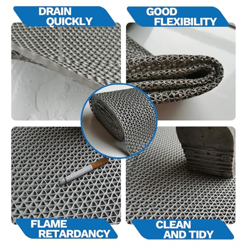 PVC Drainage Floor Mat 3x10Ft, Non-Slip 0.22'' Thick Heavy Duty Mesh Hole Pool Mat, Commercial PVC Mesh Hollow Mats, Outdoor Indoor Rug for Bathroom Patio Bath Shower Wet Area (Grey)