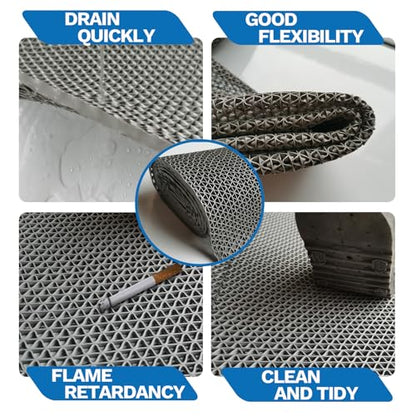 PVC Drainage Floor Mat 3x10Ft, Non-Slip 0.22'' Thick Heavy Duty Mesh Hole Pool Mat, Commercial PVC Mesh Hollow Mats, Outdoor Indoor Rug for Bathroom Patio Bath Shower Wet Area (Grey)