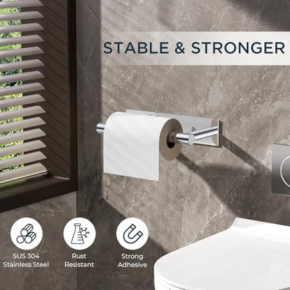 FORIOUS Commercial Toilet Paper Holder Wall Mount Bathroom Tissue Holder | Chrome | Adhesive or Screw | SUS304 Stainless Steel Rustproof | Pivoting Tissue Roll Holder | Square Base - color: Chrome