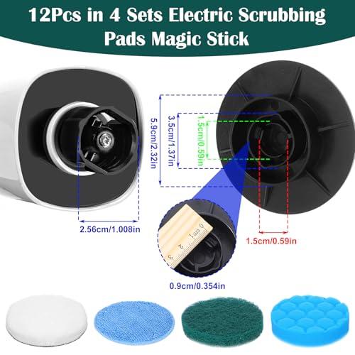 12Pcs Brush Heads Set, Cordless Electric Spin Scrubber Replaceable Brush Heads, Cordless Buffing Bonnet Pad for Household Cleaning Brushes, Bathroom, Floor, Tile, Car