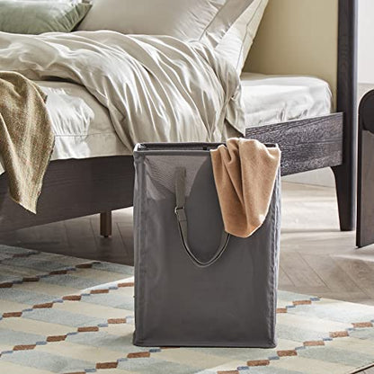 45L Slim Laundry Hamper with Adjustable Long Handles & Mesh Top, Grey | Small Laundry Baskets with Mesh Top, Narrow Dirty Clothes Hamper for Bedroom, Closet, and Bathroom - color: Gray, size: 45L