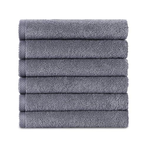 CTT - Premium 6 Piece Hand Towels Set, 100% Turkish Cotton, Quick Dry & Comfy Towels for Hotel & Spa, Highly Absorbent | 16"x28" (Grey) - color: Grey, size: 6-Piece Hand Towels - 16 x 28 Inches