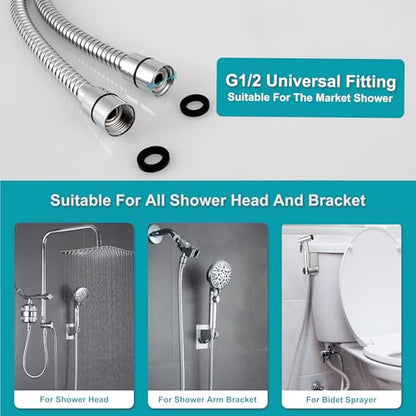 GwernKB Shower Hose,79In Long Stainless Steel Hose for Handheld Shower Head | Silver Electroplating,Leak-proof,with Steel Insert,Durable & Flexible,Bathroom Bidet Sprayer Extension Attachment Replacement - color: Silver