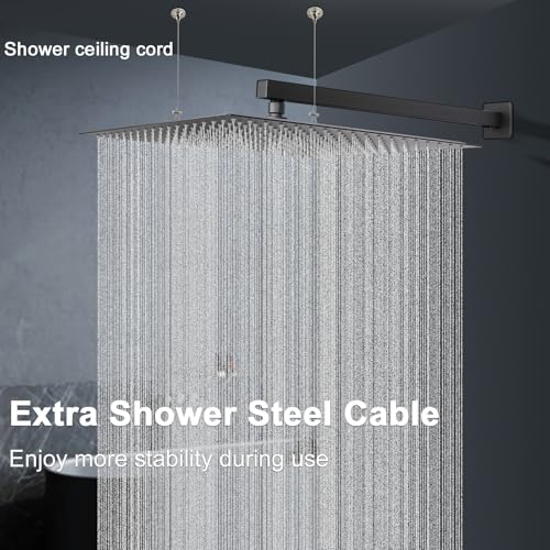 Shower Head with Extension Arm, High Pressure Square with ShowerArm, Stainless Steel Rainfall-Waterfall Full Body Coverage (16'' Shower with 20'' Arm, Matte Black) - color: Matte Black, size: 16'' Shower with 20'' Arm