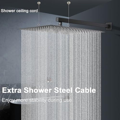 Shower Head with Extension Arm, High Pressure Square with ShowerArm, Stainless Steel Rainfall-Waterfall Full Body Coverage (16'' Shower with 20'' Arm, Matte Black) - color: Matte Black, size: 16'' Shower with 20'' Arm