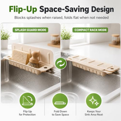 Foldable Sink Splash Guard with Suction Cups, 13.9 inch Sink Water Splash Guard, Detachable Reusable Kitchen Water Baffle Anti-Splash, with Flip-down Storage Rack, Easy to Clean (2pcs-B) - color: 2pcs-B
