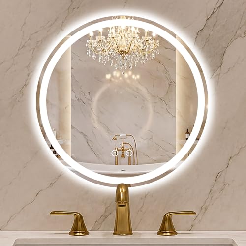 Round LED Bathroom Mirror with Lights, 20 Inch Circle Lighted Vanity Mirror | Anti-Fog, Dimmable 3 Colors, Backlit + Frontlit, HD Shatterproof Tempered Glass, Memory Function - color: 3 Light Modes Round, size: 20"L x 20"W