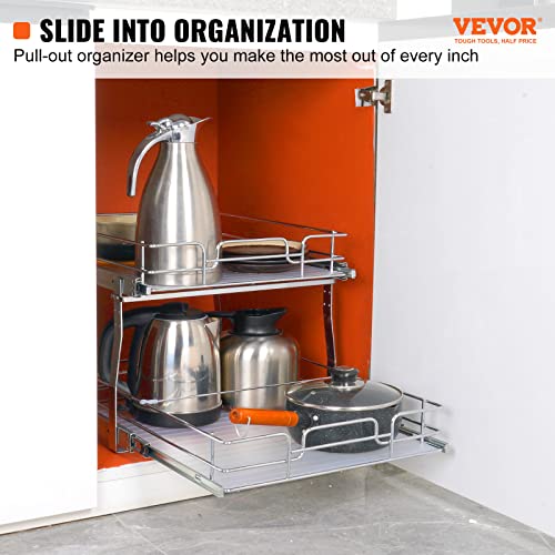 VEVOR 2 Tier 20"Wx21.2"Dx15.2"HPull Out Cabinet Organizer, Heavy Duty Slide Out Pantry Shelves, Steel Roll Out Drawers, Sliding Drawer Storage for Home, 21.5"Wx22.5"Dx19"H Install Size for Cabinet - size: 20"Wx21.2"Dx15.2"H