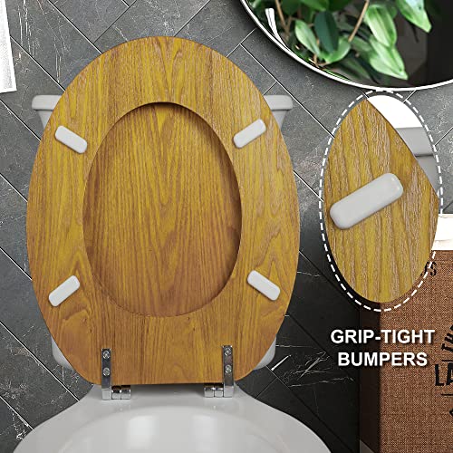 Angel Shield Durable Wood Veneer Natural Toilet Seat Metal Hinged Easy Clean Anti-scratch American Standard(Elongated,Oak) - color: Oak, size: Elongated-18.5”
