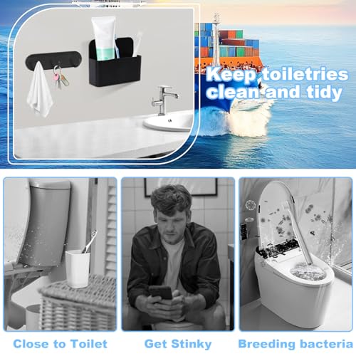 Magnetic Wall-Mounted Toothbrush Holder with Magnetic Hooks for Cruise ，Cruise Ship Essentials 2025- No Drilling Needed for Royal Caribbean & Alaska Cruise Ships, Caribbean Royal Must-Haves(Black) - color: Black
