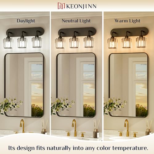 Keonjinn 6-Light Bathroom Light Fixtures, Crystal Black Bathroom Vanity Lights Over Mirror, Vanity Lighting Fixtures with Crystal Square Shades (E26 Socket, Exclude Bulb) - color: Black, size: 6-Light