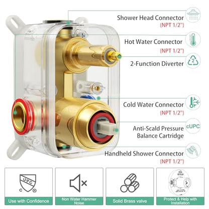 SR SUN RISE Shower Faucet - Multifunctional High Pressure Shower Head System with Handheld Shower Head Fixtures - Valve Included (Brushed Gold, 12 inch) - color: Brushed Gold, size: 12 Inch