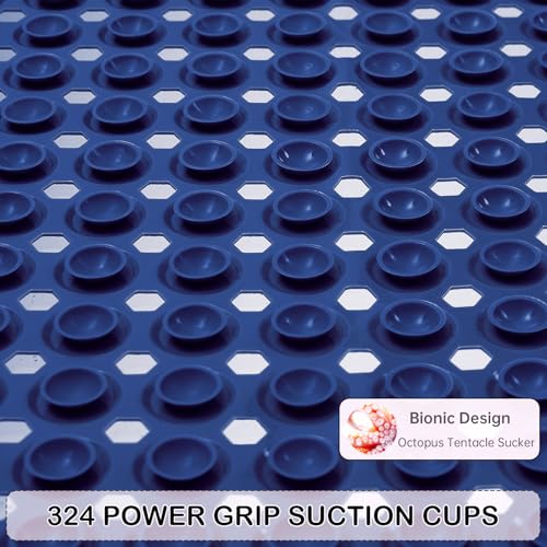 Non-Slip Bathtub and Shower Mats, Power Grip Bath Mat 35 x 16.3 Inch with Suction Cups and Drain Holes for Tub Bathroom Floor Safety, Machine Washable Soft Bathmat, Navy Blue - color: Navy Blue