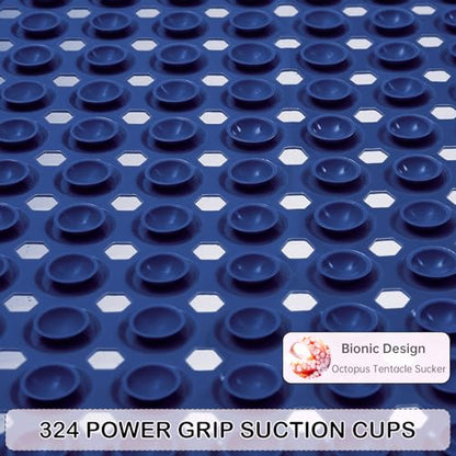 Non-Slip Bathtub and Shower Mats, Power Grip Bath Mat 35 x 16.3 Inch with Suction Cups and Drain Holes for Tub Bathroom Floor Safety, Machine Washable Soft Bathmat, Navy Blue - color: Navy Blue