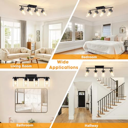 FadimiKoo 4-Lights Track Lighting Fixtures Ceiling with Clear Glass Shades, Modern Black Semi Flush Mount Ceiling Light, Rotatable Wall Mount Ceiling Lamp for Kitchen Hallway Bedroom - color: Black, size: 4-Lights
