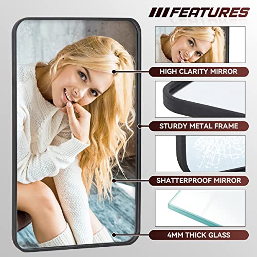 ZenStyle Black Metal Framed Rectangular Wall Mirror 24" x 36" Bathroom Mirror with Peaked Trim for Entryways, Living Rooms, Bathrooms - size: 36"L x 24"W