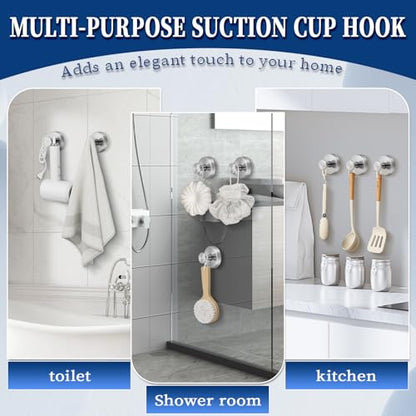 Suction Cup Hooks No Drill Stainless Steel Shower Hooks Towel Hook Heavy Duty on Smooth and Non-Porous Surfaces in Bathrooms Kitchen Bedroom (2, Brushed Nickel) - color: Brushed Nickel