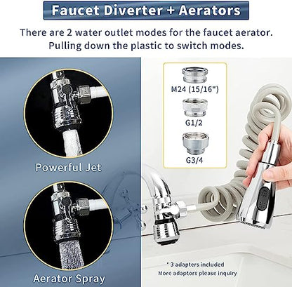 CECEFIN Kitchen Sink Sprayer Hose Attachment for Faucet, 79" Recoil Hose | Kitchen Faucet Head Replacement, Pressurized Water Saving Aerator &Diverter Valve, Bathroom/Utility Faucet Sprayer Attachment - color: F- Grey- ON/OFF Pause Sprayer