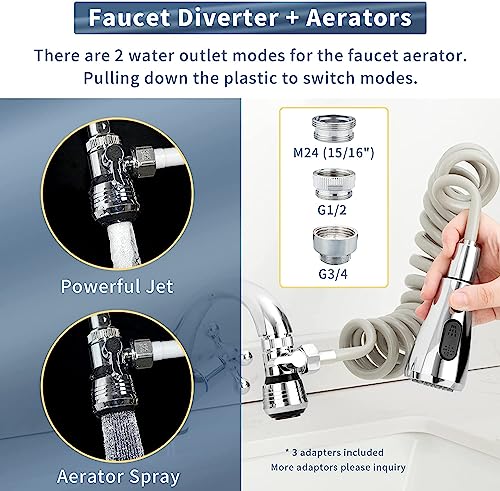 CECEFIN Kitchen Sink Sprayer Hose Attachment for Faucet, 79" Recoil Hose | Kitchen Faucet Head Replacement, Pressurized Water Saving Aerator &Diverter Valve, Bathroom/Utility Faucet Sprayer Attachment - color: F- Grey- ON/OFF Pause Sprayer