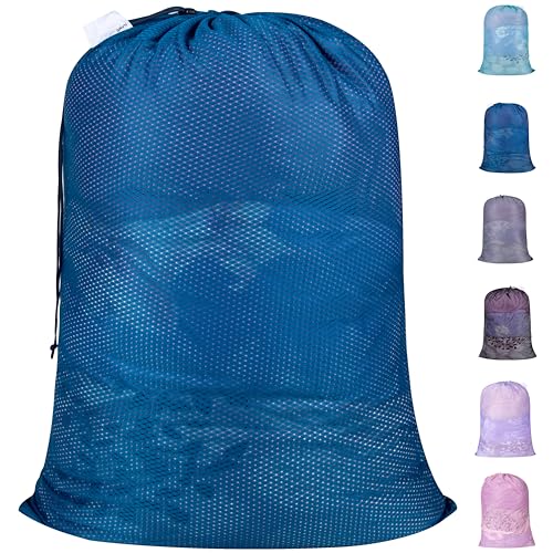 Polecasa Heavy Duty Diamond Mesh Laundry Bag, 24x36", Blue | Drawstring & ID Tag, Machine Washable, Commercial Grade, , For College Dorms, Travel, Sports Equipment - color: Blue, size: 24"x36" |1 Pack