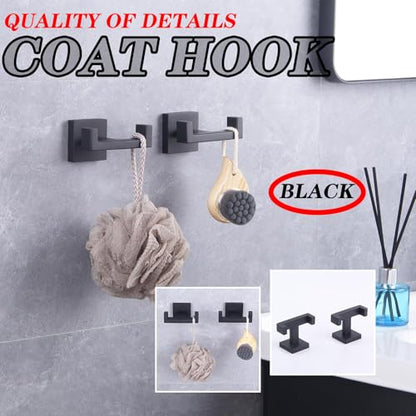 GERZWY Matte Black Bathroom Double Towel Hook Stainless Steel Coat/Robe Clothes Hook for Bath Kitchen Modern Hotel Style Wall Mounted 2 Pack AG1417B-BK - color: Black