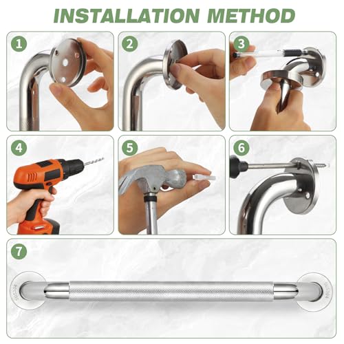 2 PCS Grab Bars for Seniors Bathroom 24 Inch 1.25" Diameter Shower Handle | Stainless Steel Shower Safety Support Bar, Bath Assist Handles for Handicap Elderly Injury Pregnant, ADA Compliant - size: 2PCS-24inch