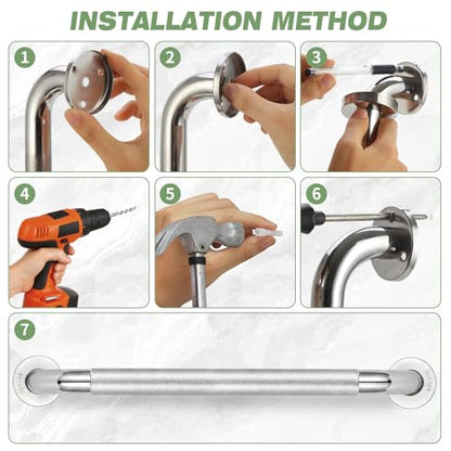 2 PCS Grab Bars for Seniors Bathroom 24 Inch 1.25" Diameter Shower Handle | Stainless Steel Shower Safety Support Bar, Bath Assist Handles for Handicap Elderly Injury Pregnant, ADA Compliant - size: 2PCS-24inch