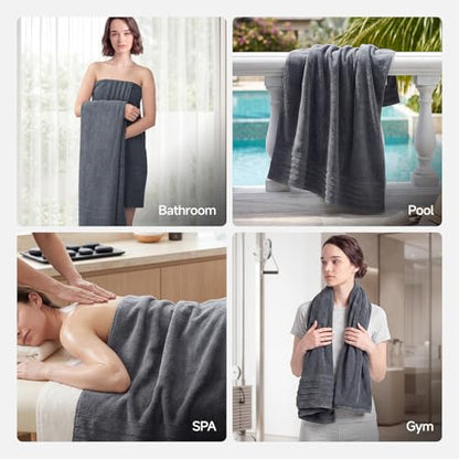 ecolook Soft Bath Towels 2 Pack, 100% Cotton Ultra Absorbent & Quick-Drying | Luxury Lightweight with Hanging Loop, Grey towels for Bathroom Shower Gym Travel - color: Dark Gray
