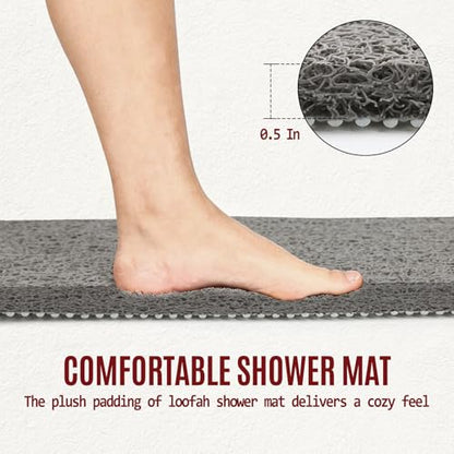 17 * 24in Shower Mat Bathtub Mat Non Slip | Bathmats Non Slip, Quick Drying Foot Scrubber Loofah Mats for Inside Shower, Tub, Bathroom, Home, Grey - color: Grey, size: 24" x 17" (Rectangular)