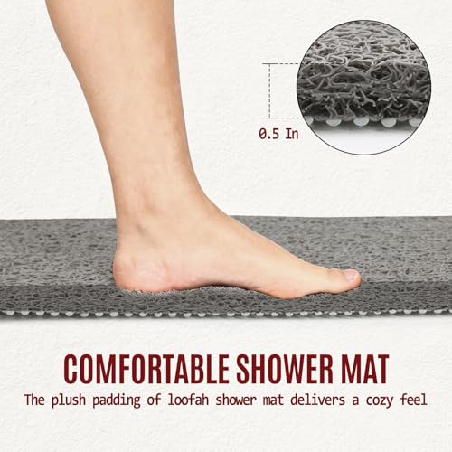 24 * 24in Shower Mat Bathtub Mat Non Slip | Bathmats Non Slip, Quick Drying Foot Scrubber Loofah Mats for Inside Shower, Tub, Bathroom, Home, Grey - color: Grey, size: 24" x 24" (Rectangular)