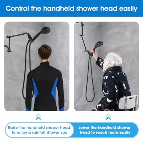 PDPBath Brass 16 Inch Shower Head Extension Arm, Upgrade Flexible Height & Angle Adjustable Shower Arm Extender with Lock Joints, for Fixed Shower Head & Handheld Shower Head, Matte Black - color: Matte Black, style: 6 Inch + 10 Inch