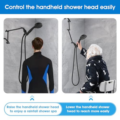 PDPBath Brass 16 Inch Shower Head Extension Arm, Upgrade Flexible Height & Angle Adjustable Shower Arm Extender with Lock Joints, for Fixed Shower Head & Handheld Shower Head, Matte Black - color: Matte Black, style: 6 Inch + 10 Inch